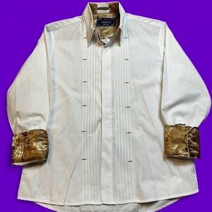 English Heroes flip cuff white gold button collared preppy shirt size large